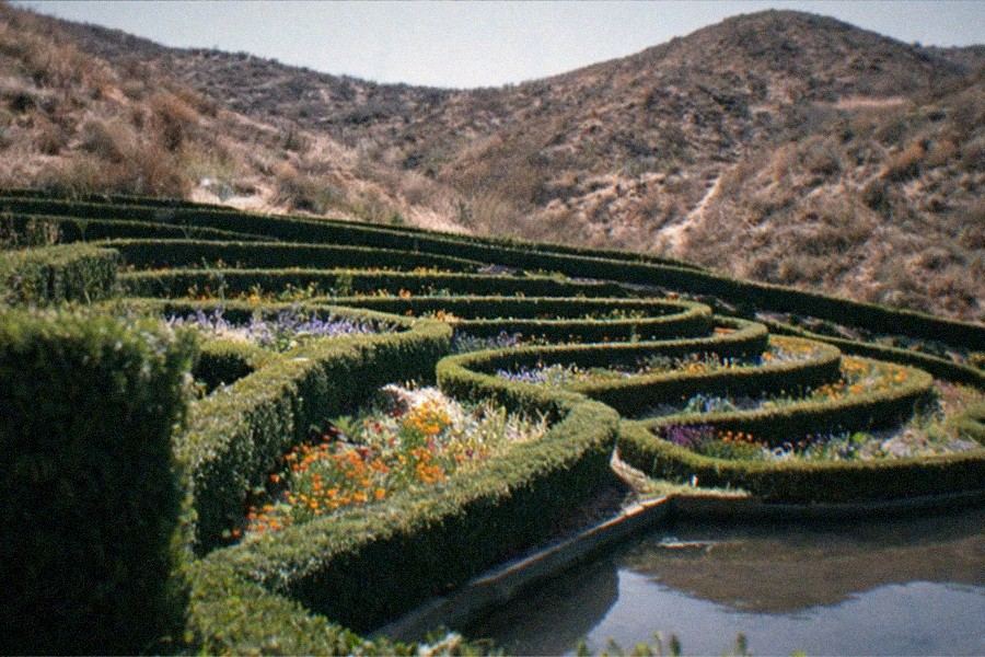 The Central Garden at The Getty Center with its stream, floating azalea pool and surrounding museum buildings